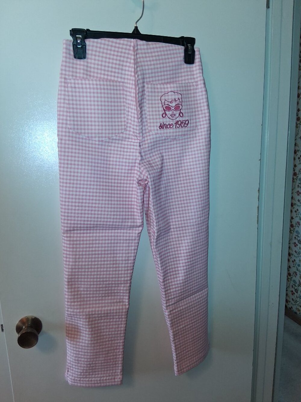 Barbie Pink Gingham Legging, M, NWOT